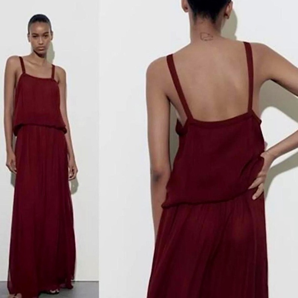 NWT Zara Blogger’s Fave Burgundy Chiffon Maxi Dress